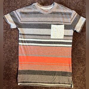 Cat & Jack boys small 6-7  tee shirt with pocket striped orange, grey and blue